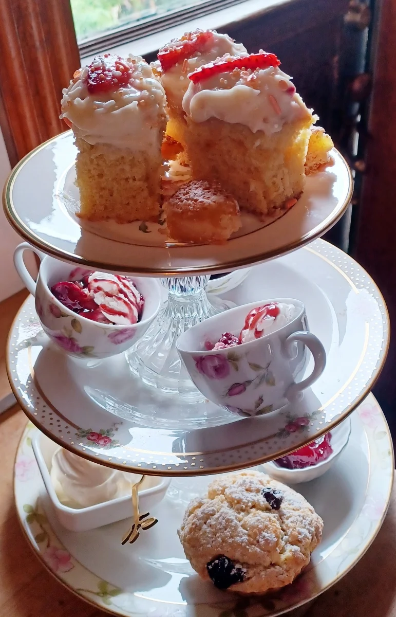 Image of Tea Tier with Mini Cakes, Scones and Panna Cotta